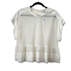 Iro White Glen Eyelet Cutout Peplum Cap Sleeve Top Size 34 Approx US XS